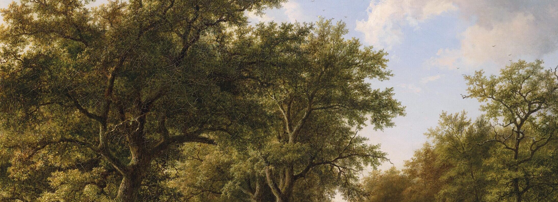 Dettaglio di un dipinto di Cornelis Barend raffigurante un paesaggio bucolico.