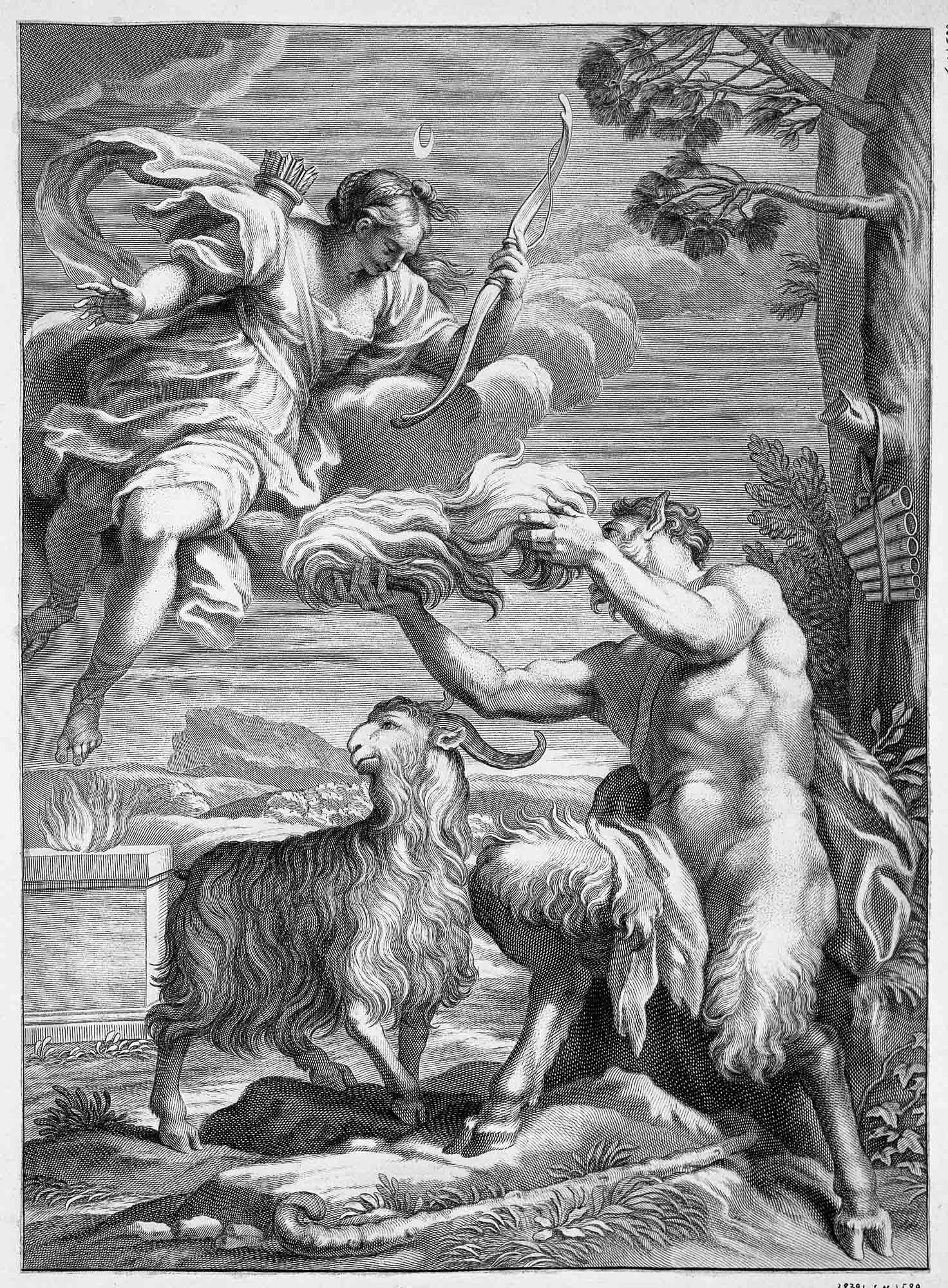 Raffigurazione del dio Pan che omaggia Artemide