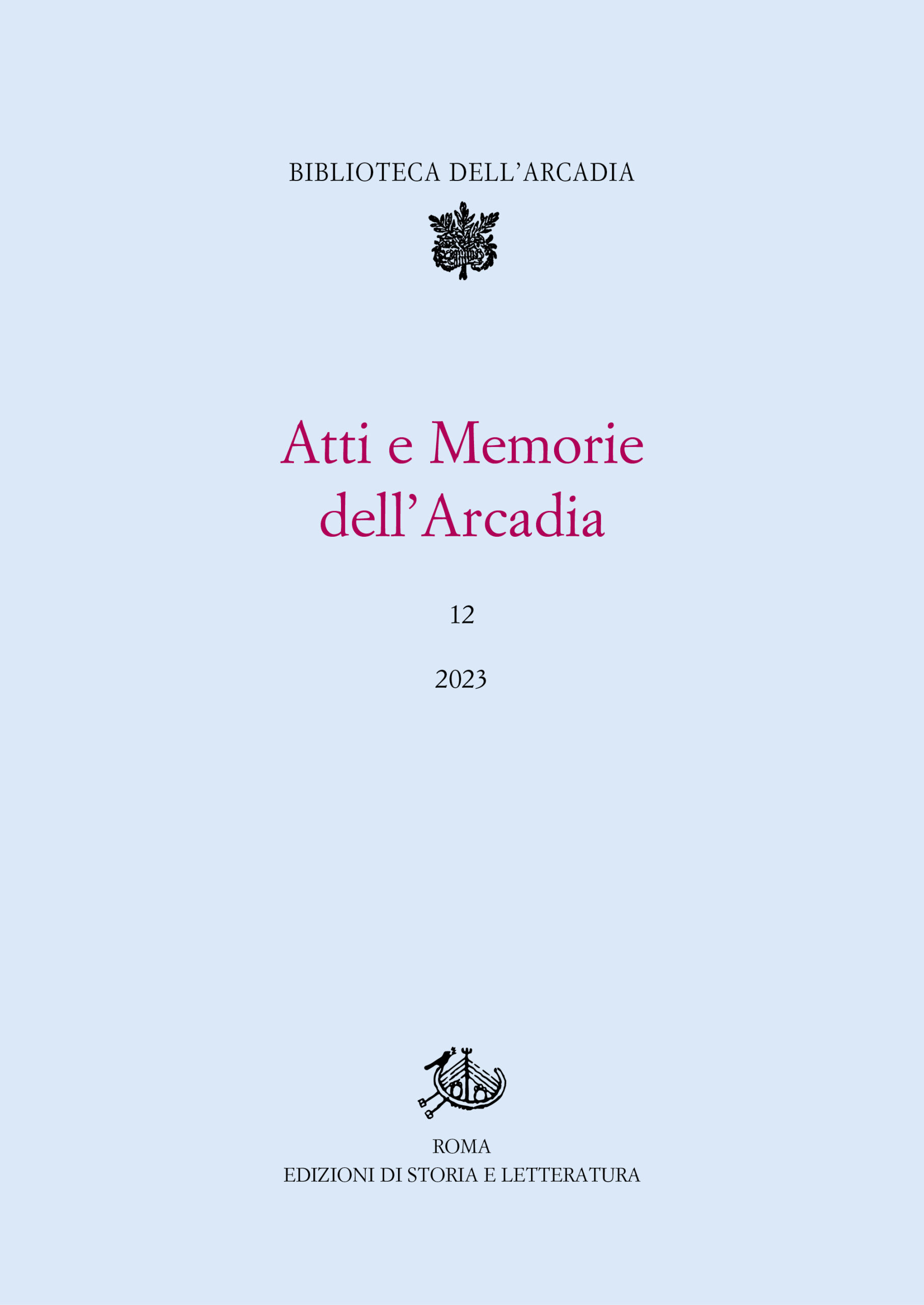 Copertina del 12° volume della rivista arcadica "Atti e Memorie dell'Arcadia"